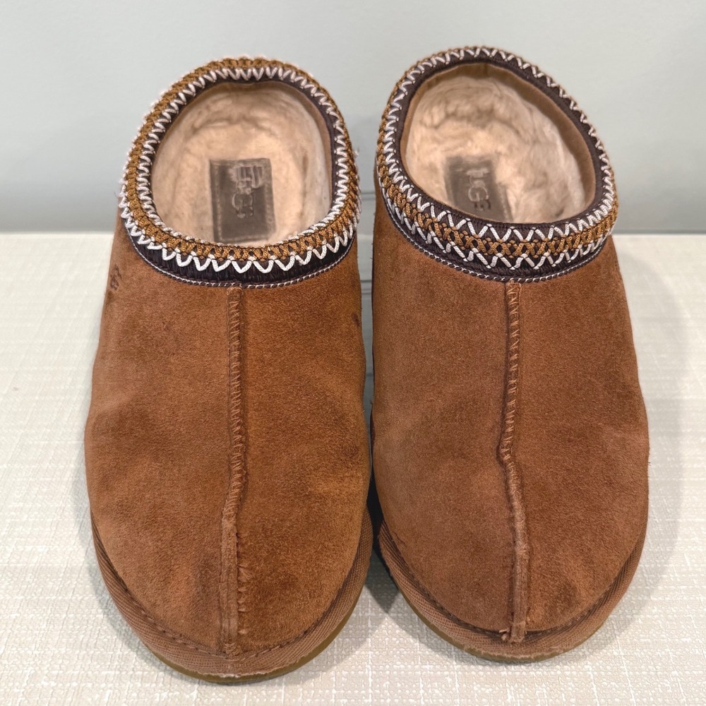 UGG Tasman II Chestnut Suede Sheepskin Braid Slippers - Size 8